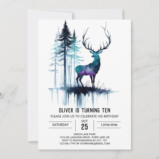 Forest Stag Editable Birthday Invitation (Front)