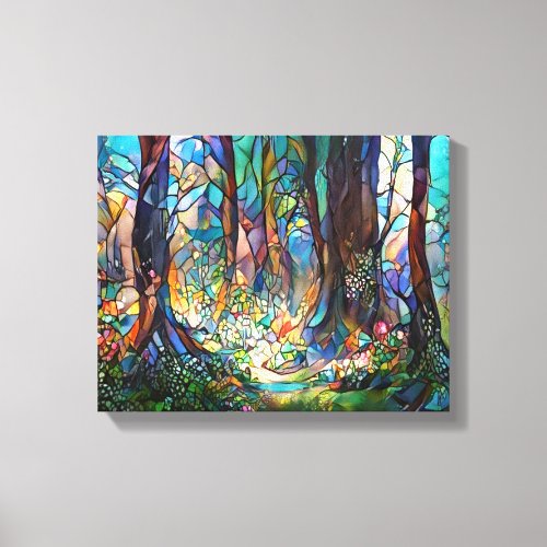 Forest Stained Glass Style Stretched Canvas
