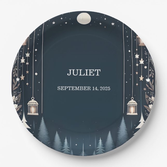 Forest Stars Snow Bright Winter Bridal Shower Paper Plates (Front)