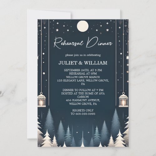 Forest Stars Snow Bright Winter Rehearsal Dinner Invitation