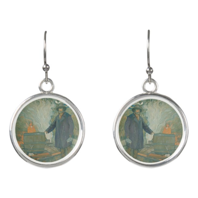 Forest Still Moonshiners White Lightning Liquor Earrings (Front)