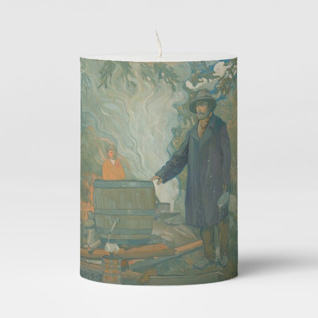 Forest Still Moonshiners White Lightning Liquor Pillar Candle (Front)