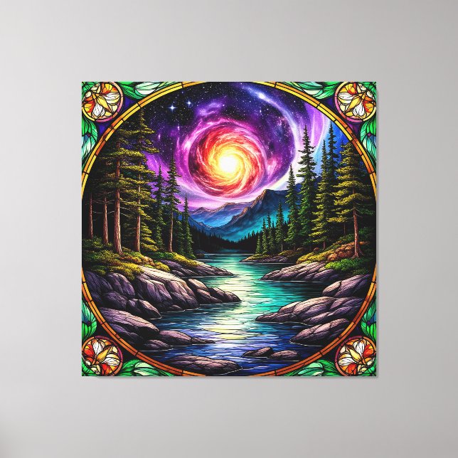 Forest Stream Under Cosmic Night Sky Canvas Print (Front)