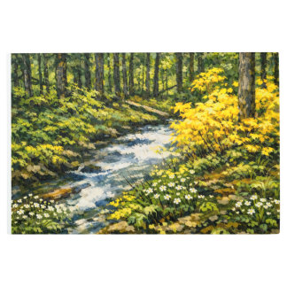 Forest Stream with Yellow Wildflowers Metal Print