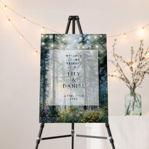 Forest String Lights Floral Wedding Welcome Sign
