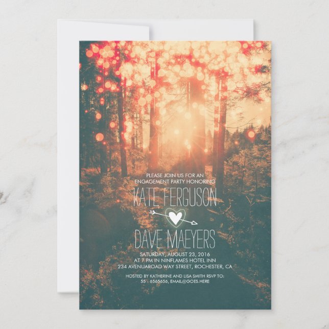 Forest String Lights Rustic Engagement Party Invitation (Front)