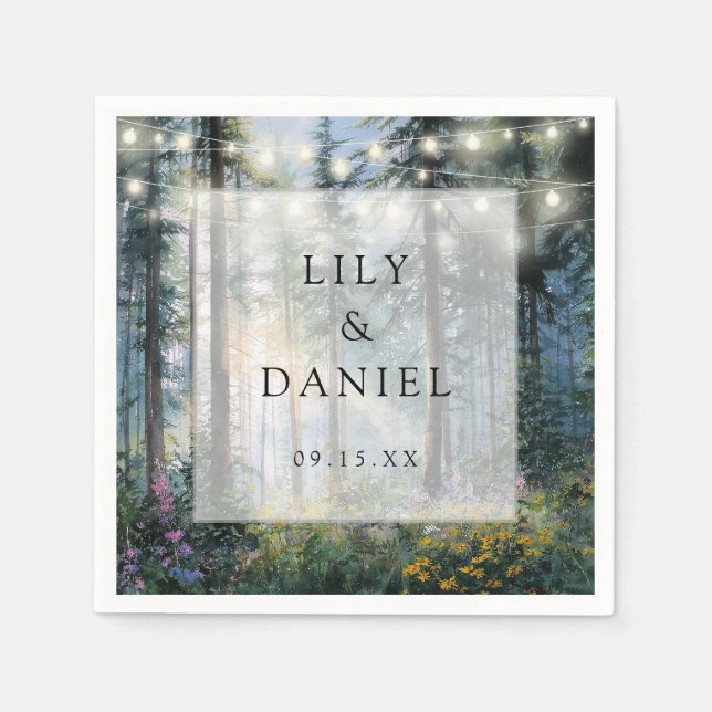 Forest String Lights Wildflower Floral Wedding Napkins (Front)