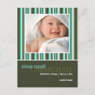 Forest Stripes Green • Baby Announcement Postcard
