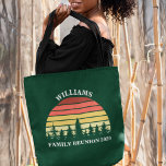 Forest Sunset Camping Trip Custom Family Reunion Tote Bag<br><div class="desc">Cool matching family reunion tote bags in green for the whole group to bring to a nature outing or camping trip. These custom keepsake gifts feature a beautiful vintage sunset over a forest of pretty trees under your personalized text.</div>