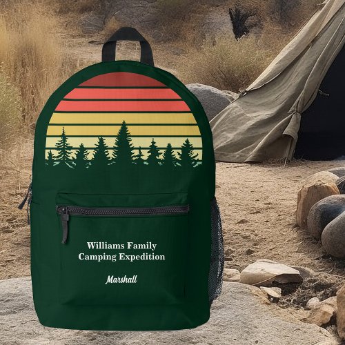 Forest Sunset Camping Trip Green Customizable Printed Backpack