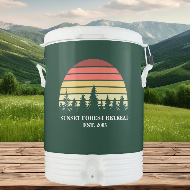 Forest Sunset Campsite Personalized Green Beverage Cooler (Creator Uploaded)