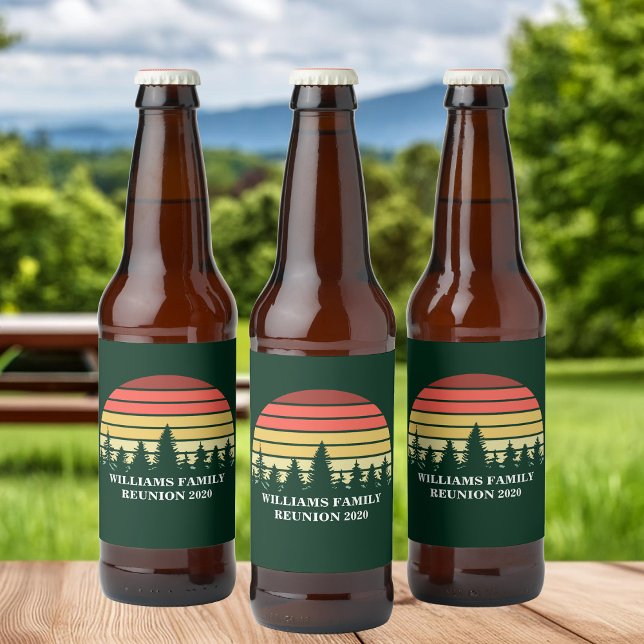 Forest Sunset Custom Family Reunion Camping Trip Beer Bottle Label (Creator Uploaded)