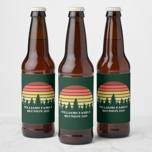 Forest Sunset Custom Family Reunion Camping Trip Beer Bottle Label