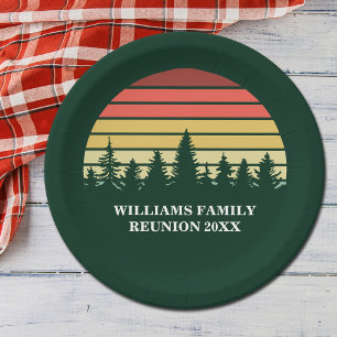 Forest Sunset Custom Family Reunion Camping Trip Paper Plates