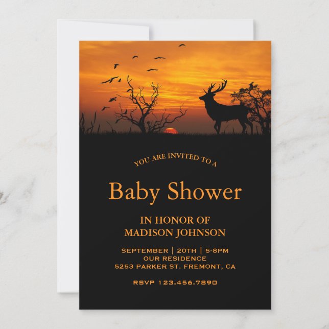 Forest Sunset Deer Baby Shower Invitation (Front)