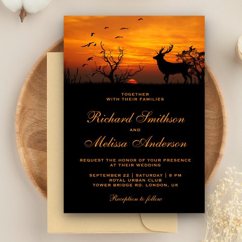 Forest Sunset Deer Wedding Invitation