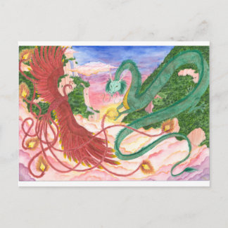 Forest Sunset Dragon and Phoenix Postcard