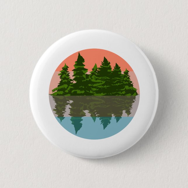 Forest Sunset Nature Pine Trees Button (Front)