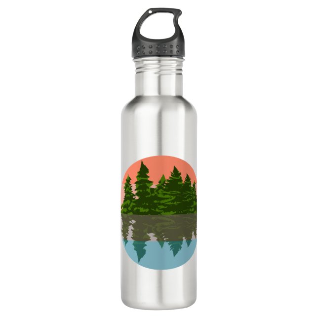 Forest Sunset Nature Pine Trees Stainless Steel Water Bottle (Front)