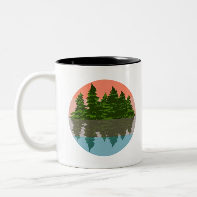 Forest Sunset Nature Pine Trees Two-Tone Coffee Mug (Left)