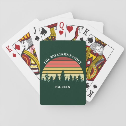 Forest Sunset Woods Cabin Custom Family Name Green Poker Cards