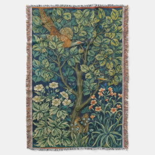 Forest Tapestry, Pheasant, Squirrel, Bird Throw Blanket