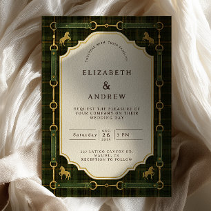 Forest Tartan Equestrian Wedding Invitation