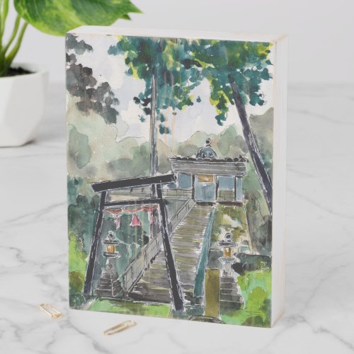 Forest Temple Watercolor Wooden Box Sign