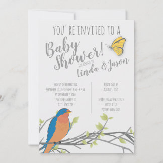 Forest Theme Baby Shower with Bluebird & Foliage Invitation