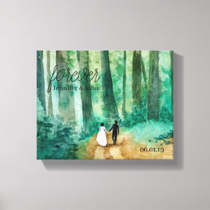 Forest themed weddings with watercolor woodland canvas print