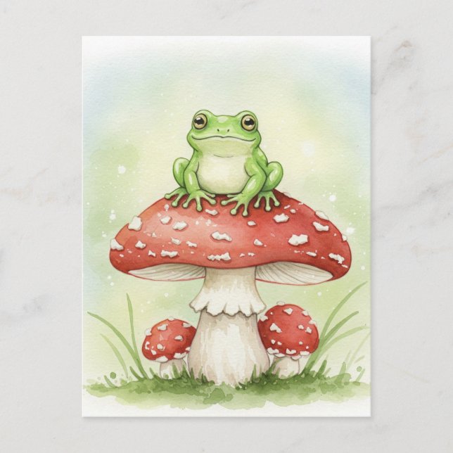 Forest Throne Frog Mushroom Postcard Postcrossing (Front)
