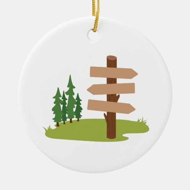Forest Trail Sign Ceramic Ornament (Front)