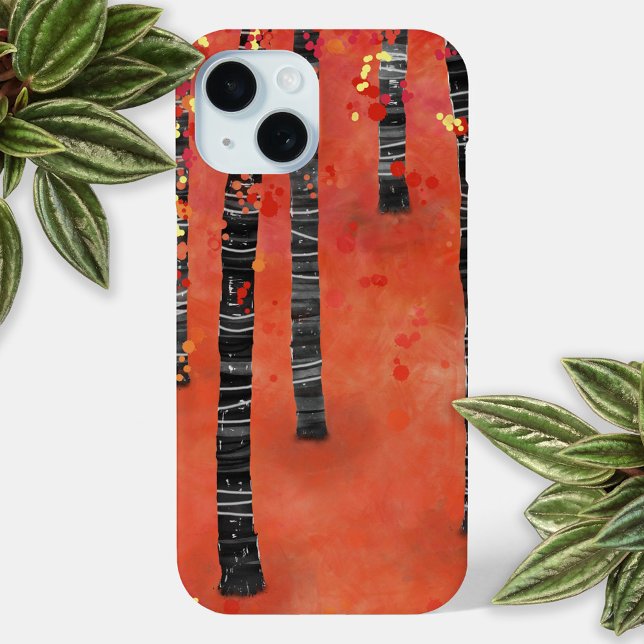 Forest Tree Abstract Red Case-Mate iPhone Case (Birch Aspen tree forest abstract red art cell phone case)