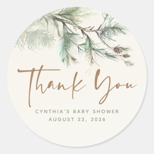 Forest Tree Branches Brown and Green Thank You  Classic Round Sticker