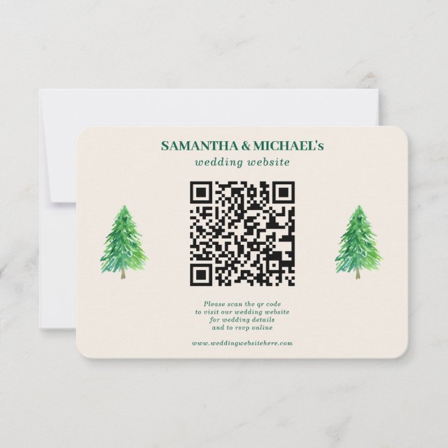 Forest Tree Christmas | QR Wedding Details RSVP Card (Front)