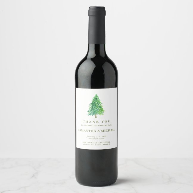 Forest Tree Elegant Thank You Wedding Wine Label