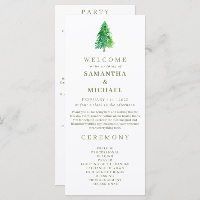 Forest Tree Flower Floral Wedding Program (Front/Back)