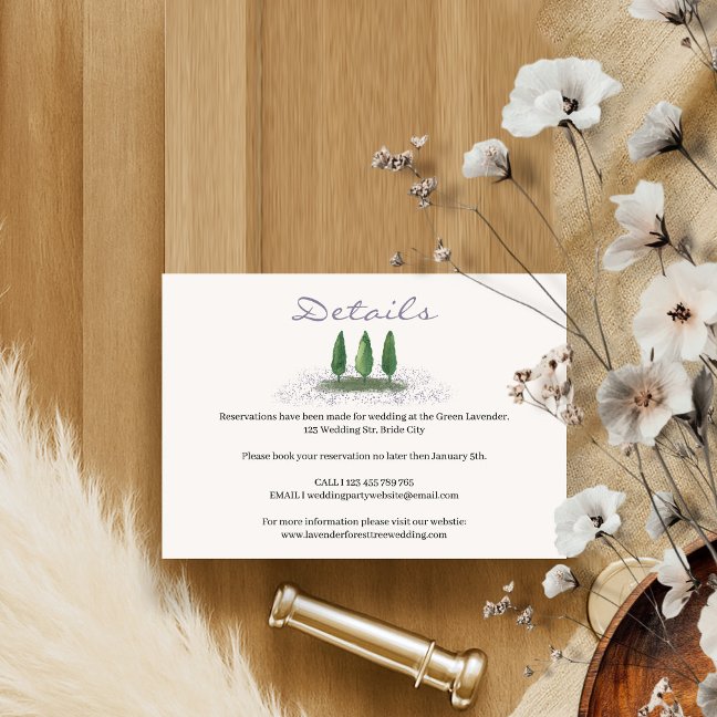 Forest Tree Lavender Wedding details RSVP Card