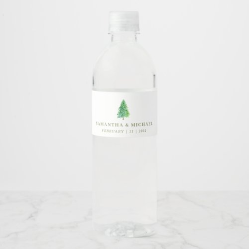 Forest tree Simple Watercolor Decor Wedding Water Bottle Label