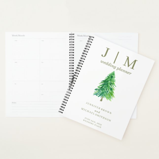 Forest Tree Watercolor Simple Day Wedding Planner (Display)
