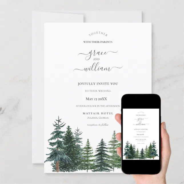 Forest Trees Calligraphy Script Wedding Invitation | Zazzle