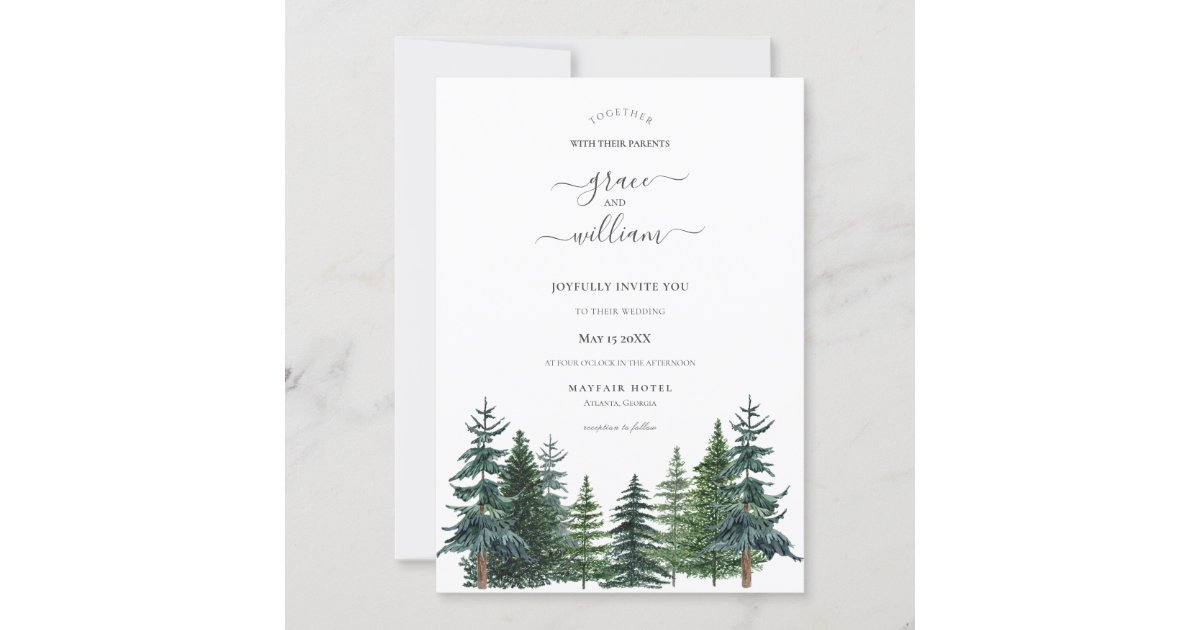 Forest Trees Calligraphy Script Wedding Invitation | Zazzle