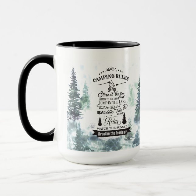 Forest Trees Camping Rules Monogram Mug (Left)