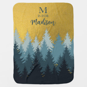 Forest Trees Golden Landscape Baby Monogram Baby Blanket