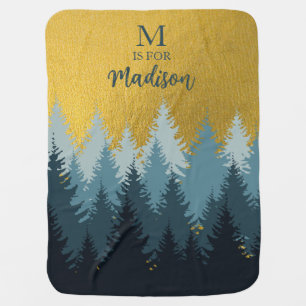 Forest Trees Golden Landscape Baby Monogram Blanket