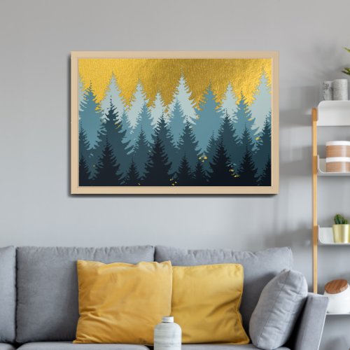 Forest Trees Golden Landscape  Framed Art