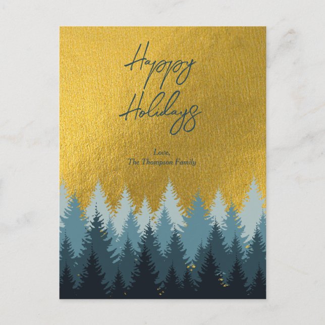 Forest Trees Golden Landscape Happy Holidays Holiday Postcard (Front)