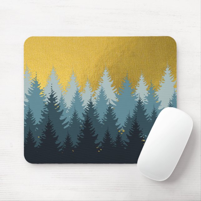 Forest Trees Golden Landscape Mouse Pad (With Mouse)