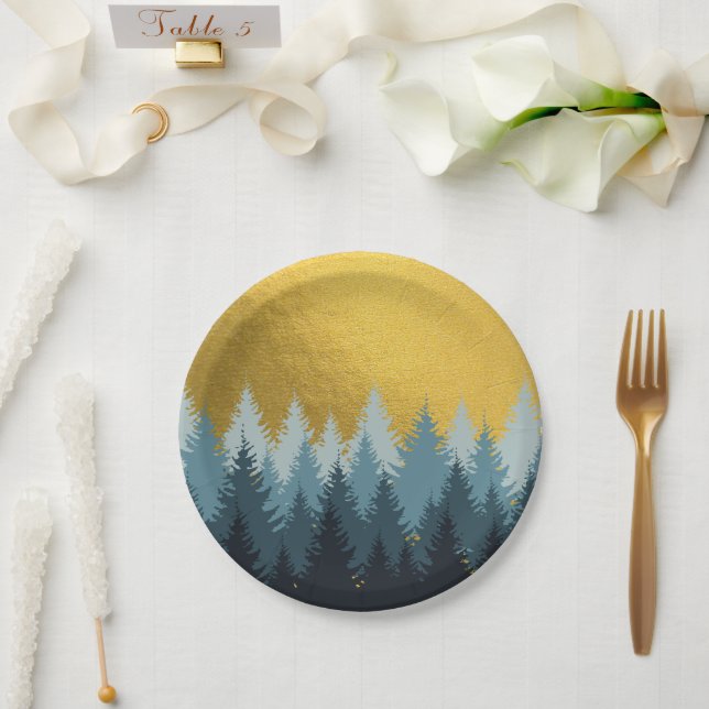 Forest Trees Golden Landscape  Paper Plates (Wedding)