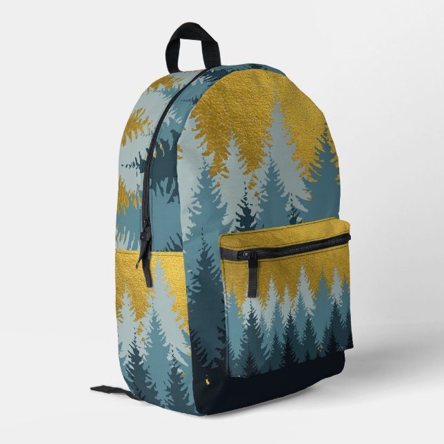Forest Trees Golden Landscape  Printed Backpack (Back Corner Left)